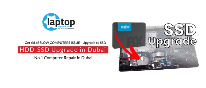 Laptop SSD upgrade in Dubai — SATA and NVMe SSDs fitted same-day with data transfer, all brands